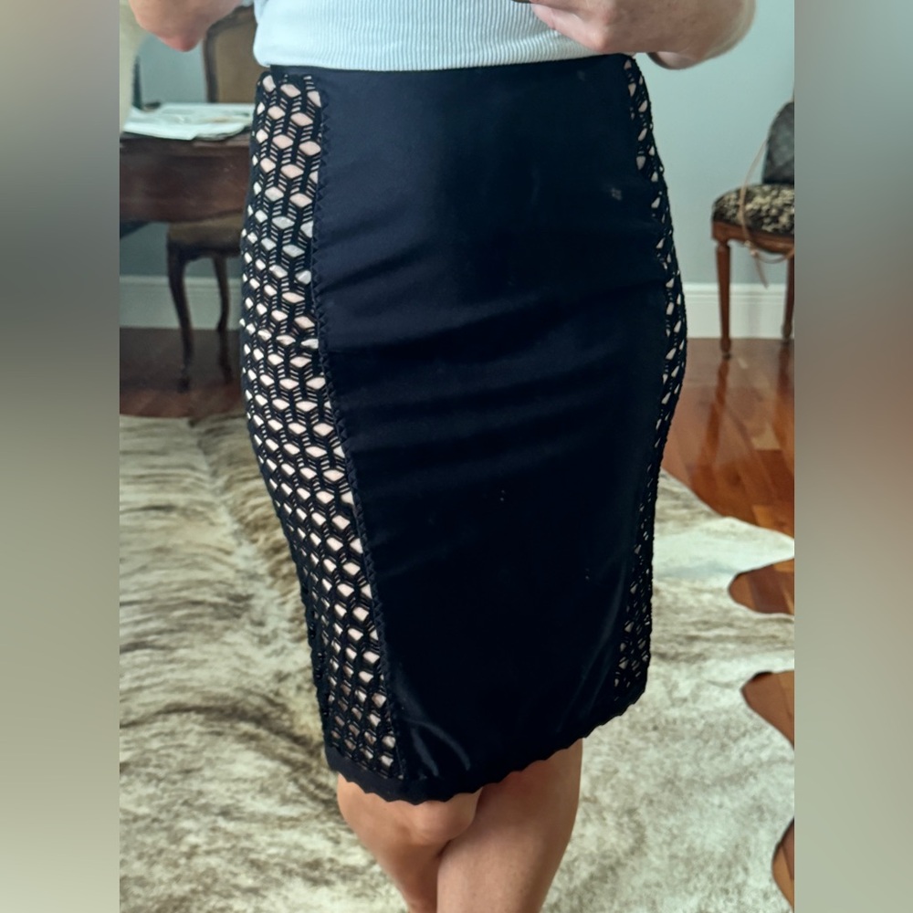 Designer Jean Paul Gaultier Black Lace-Panel Pencil Skirt Sz XS Made in Italy 🇮🇹